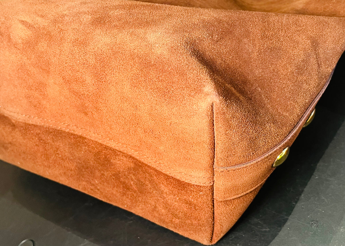 Madewell Suede Brown Bucket Bag Gold Grommets Large w Adjustable Strap