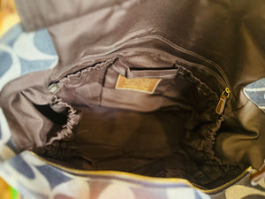 Authentic COACH Denim Striped Large Blue Excellent Used Condition!