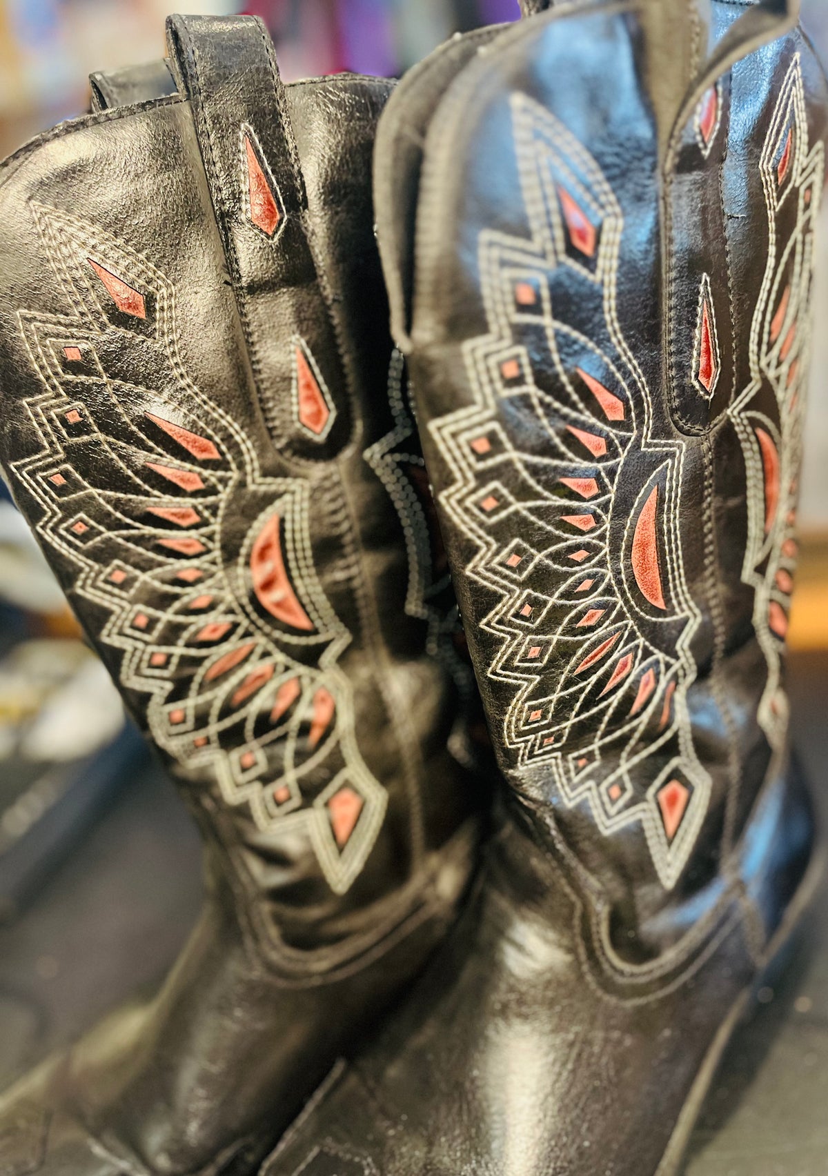 Coconuts Cow Girl Black Boots Sz8M Pointed Toe