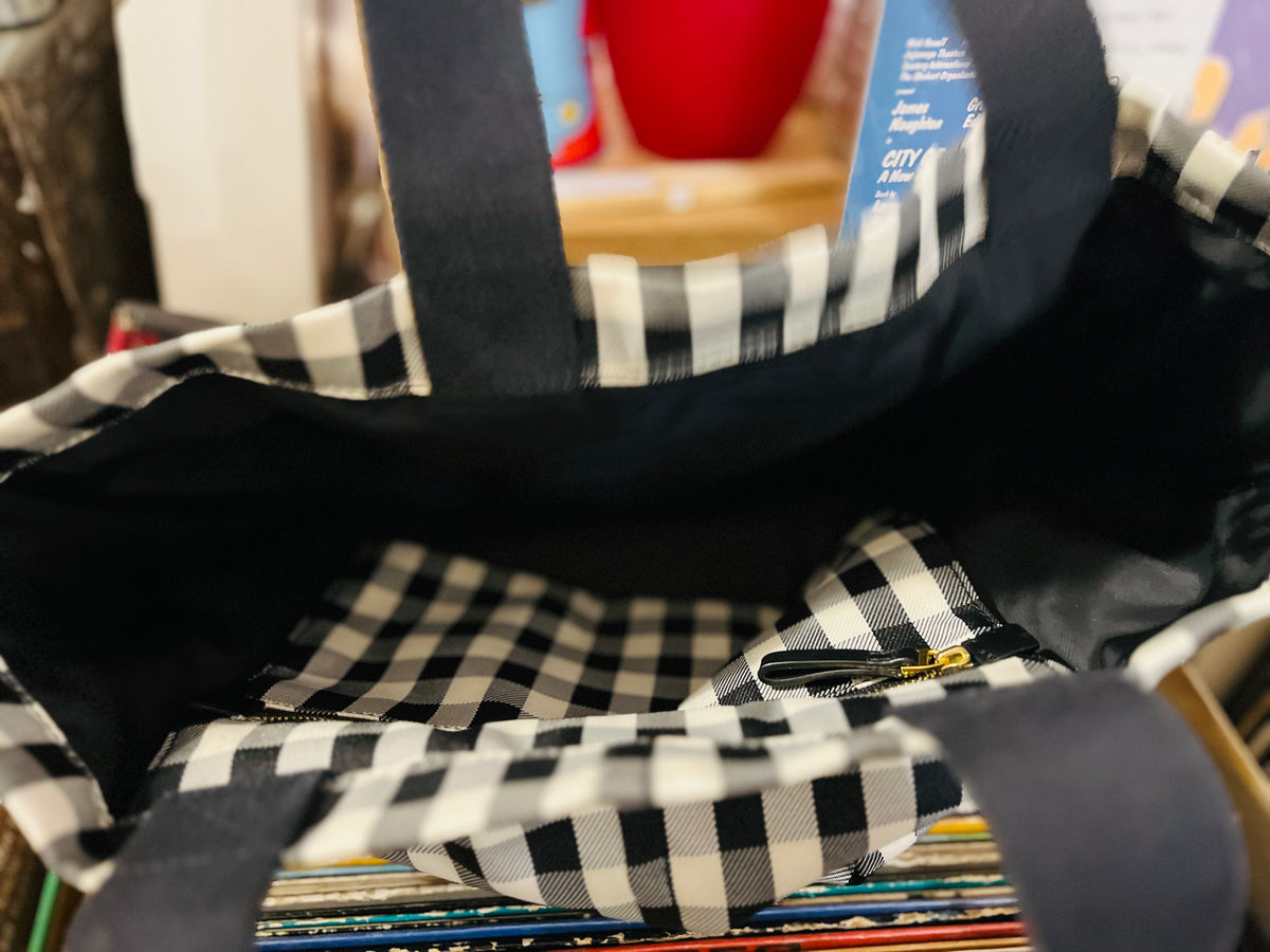 Tory Burch Black &amp; White Gingham Piper 12” Medium Tote BARELY Used!!