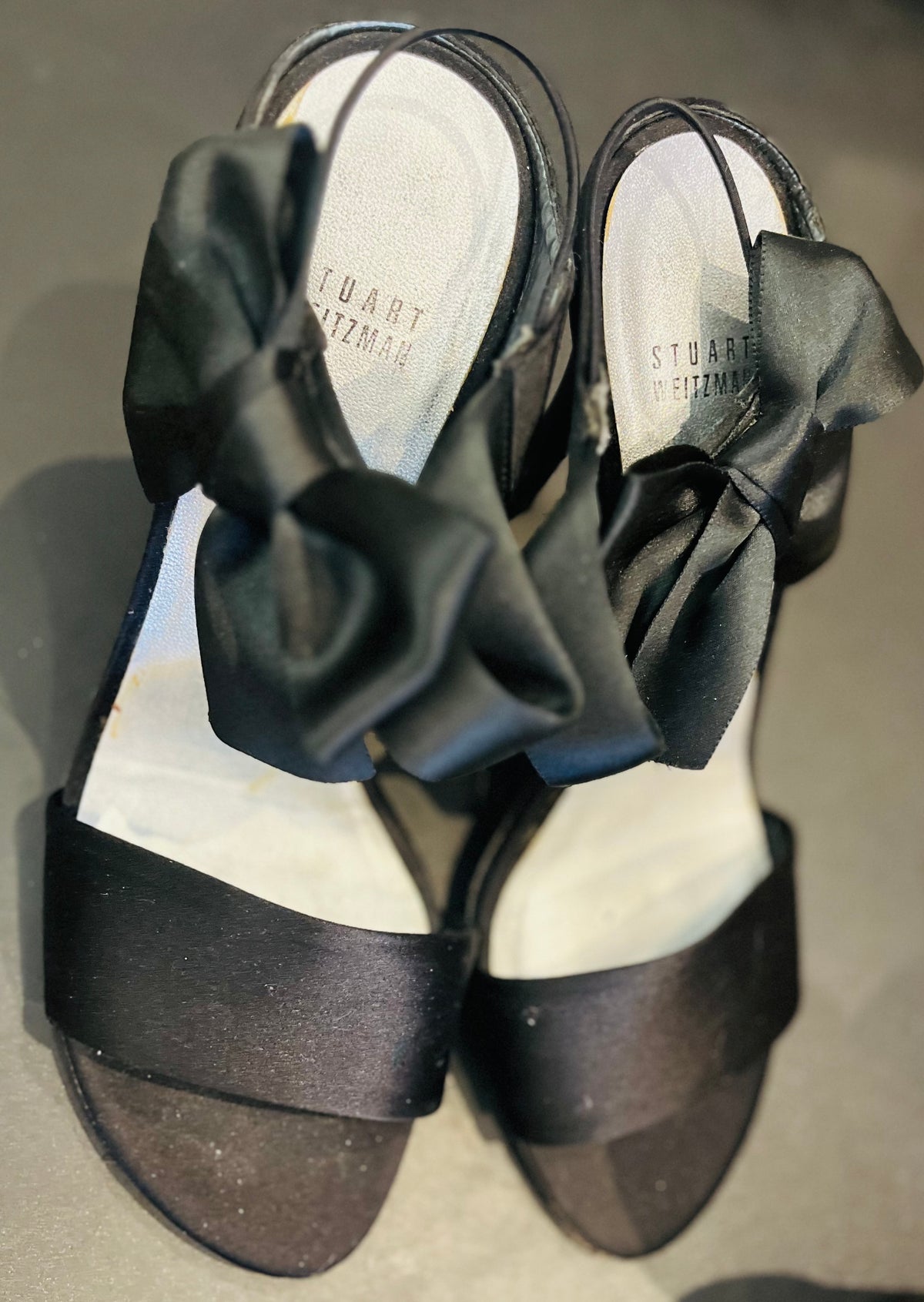 Stuart Weitzman Black Satin Strappy High Heels - sz10M Gently Used NO BOX