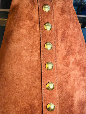 Madewell Suede Brown Bucket Bag Gold Grommets Large w Adjustable Strap