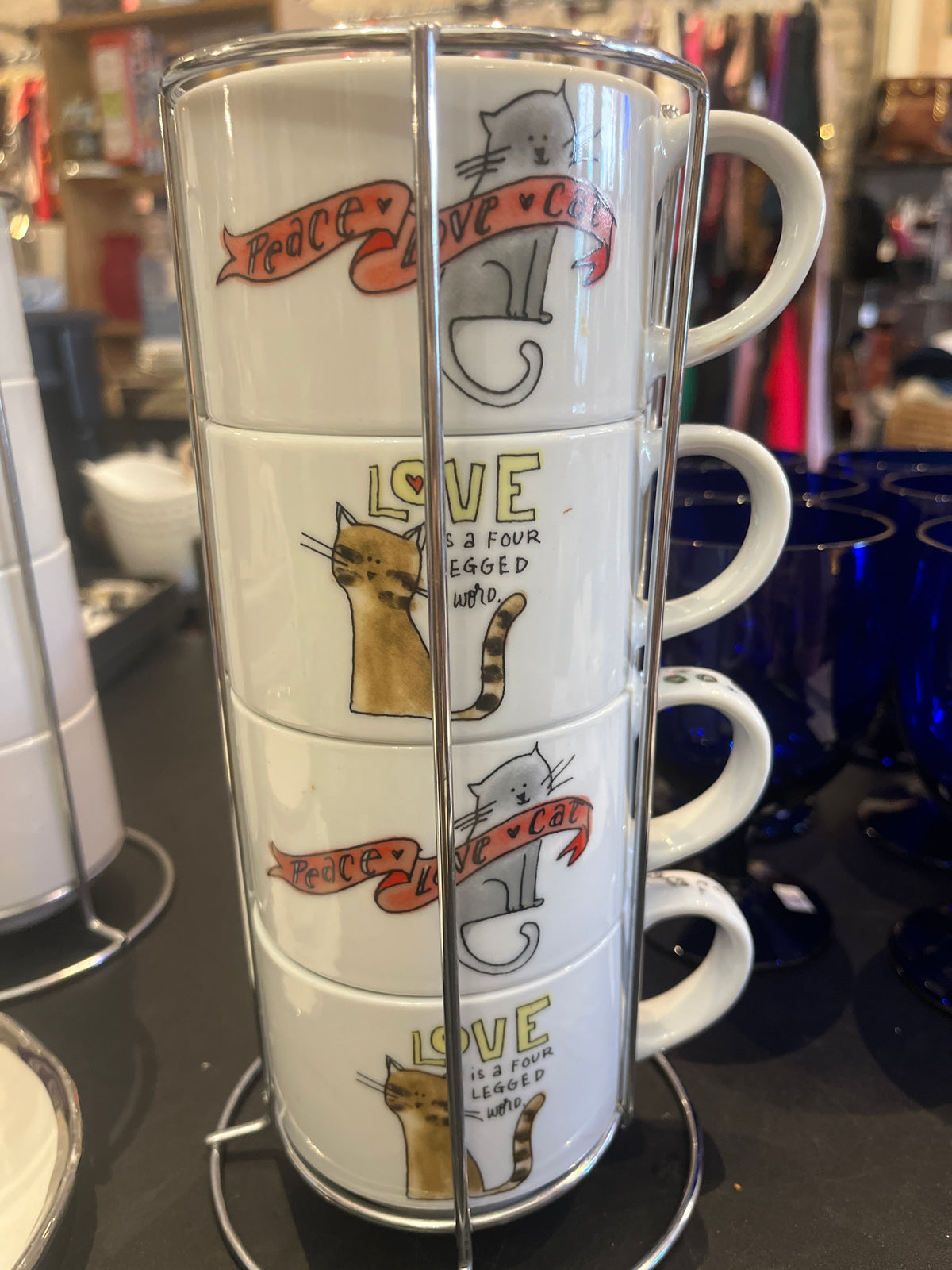 Cat Stackable 4 Mugs in Holder