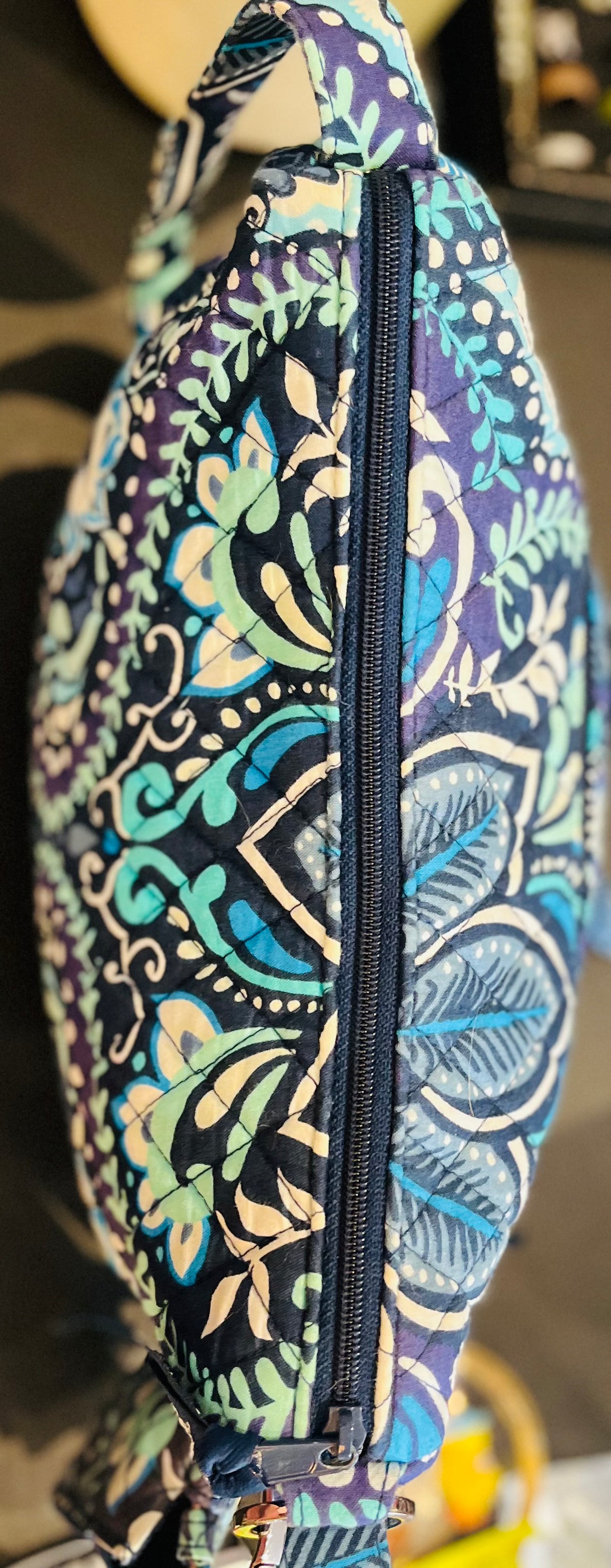 Vera Bradley Blue Floral Small Medium Side Pockets Crossbody Gently Used Bag 11” W x 8” H