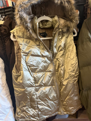 Style & Co. Gold Hooded Faux Fur Outdoor Vest Used Flaws