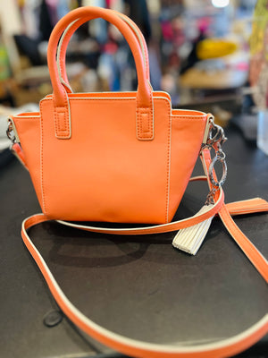 Vera Bradley Faux Leather Mini Peach Crossbody Top Zip Tassel Keyring Gently Used