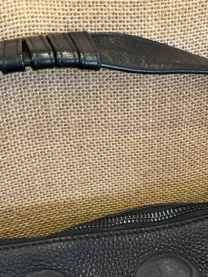 IO Pelle 14” Black Skulls Shoulder Zip Bag Italian Leather Exc Condition! used