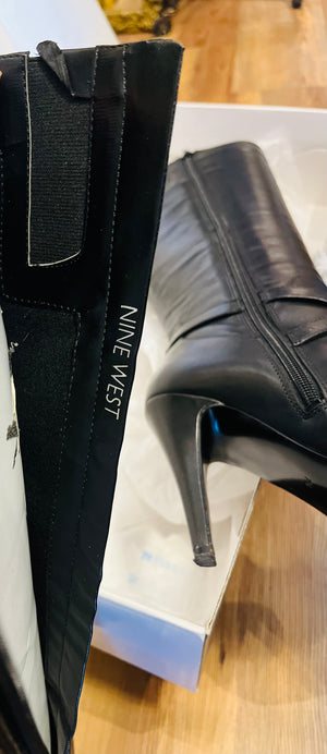 Nine West ROMYO Black Tall Heeled Leather Boots EUC!!