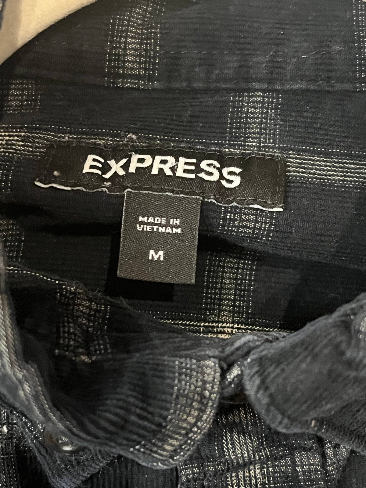 Express Used Blue Flannel Micro Cordoroy Button Up Collared Shirt