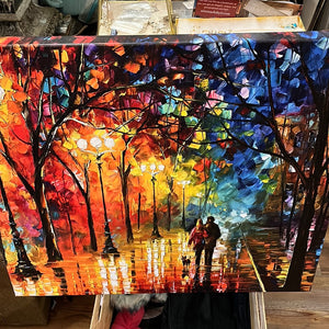 Couple of asking in park colorful reprint on canvas USED
