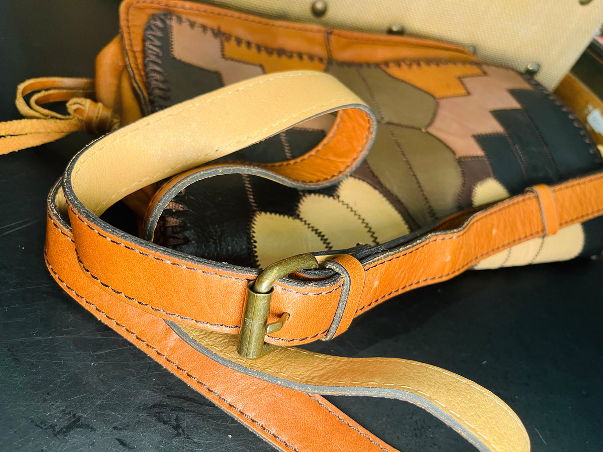 Patricia Nash Zig Zag Patchwork Brown Hobo Crossbody Leather Bag