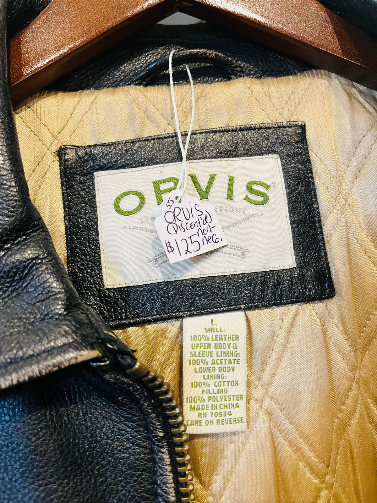 ORVIS (Discontinued) VTG Black Distressed Leather Lined Jacket Size L
