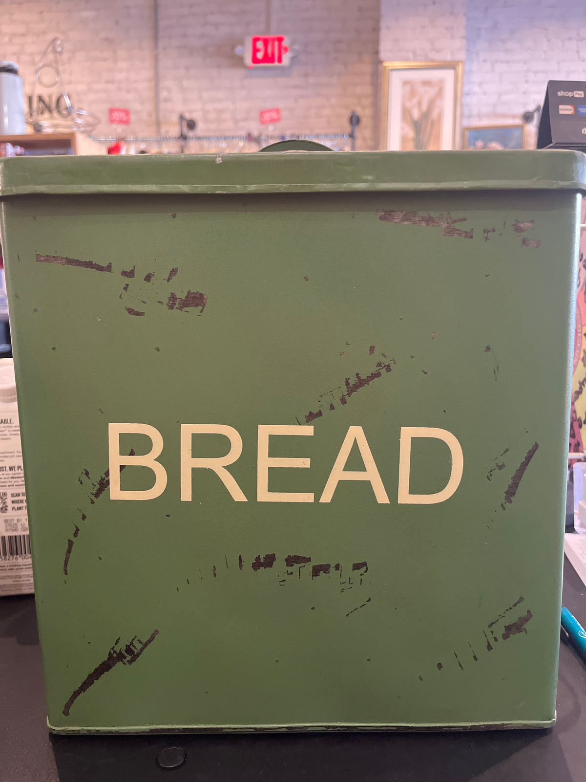 Twos Co. Bread Green Metal Square Container with Side and Top Handles Lid