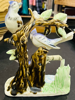 Japanese Blue Jays on Branches w Flowers 6.5”Hx5”W No Damage