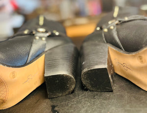 Jessica Simpson Black Leather Heeled Studded Pointy Shoes 8.5