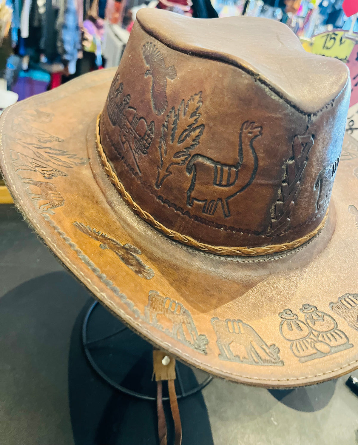 Leather Hand Tooled Native Design Cowboy/girl Hat