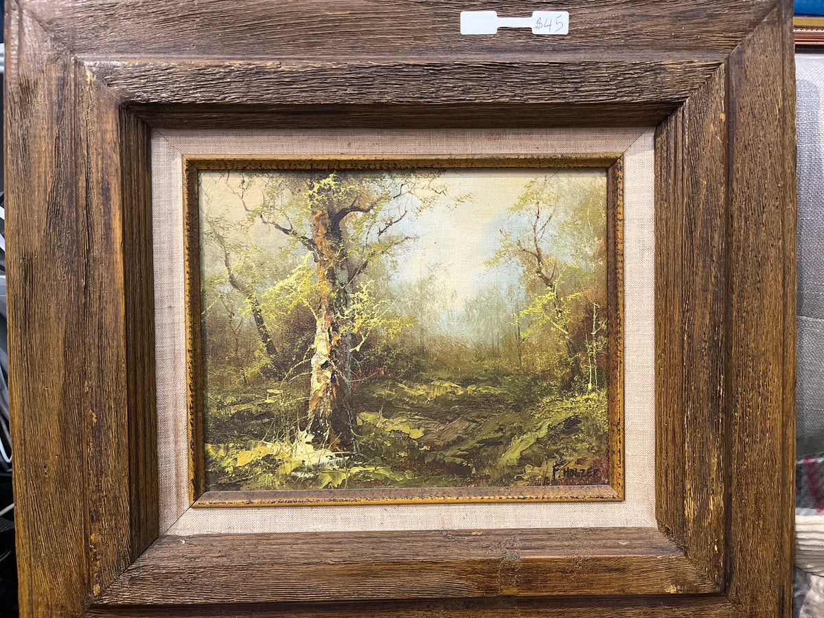 F. Holzer Original Forest Landscape Oil Painting in Ornate Frame
