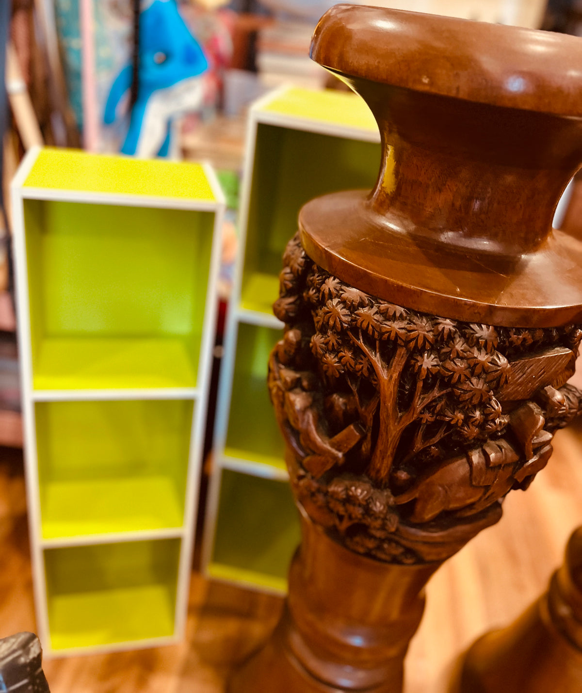 Teak Wood Carved 40”H x 12”w Vase Decorative Piece