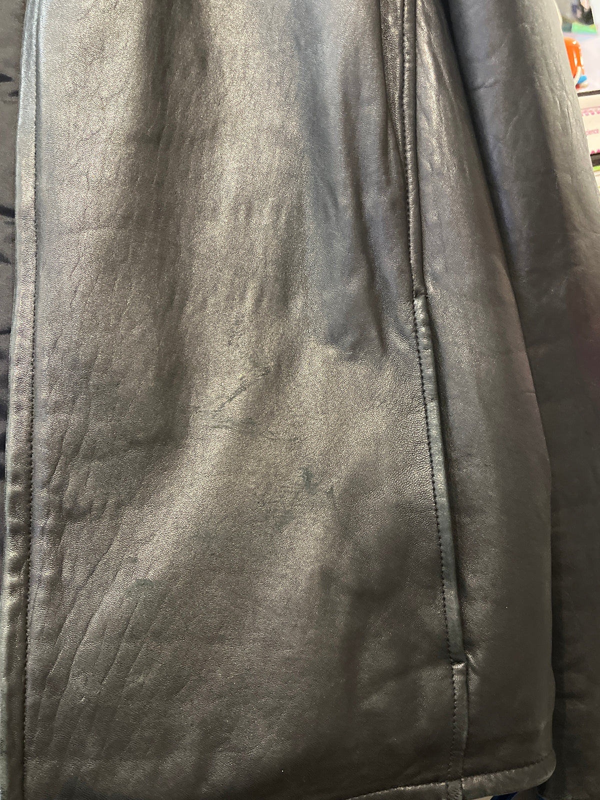 GUESS used Black Leather Jacket Sized Mens Large