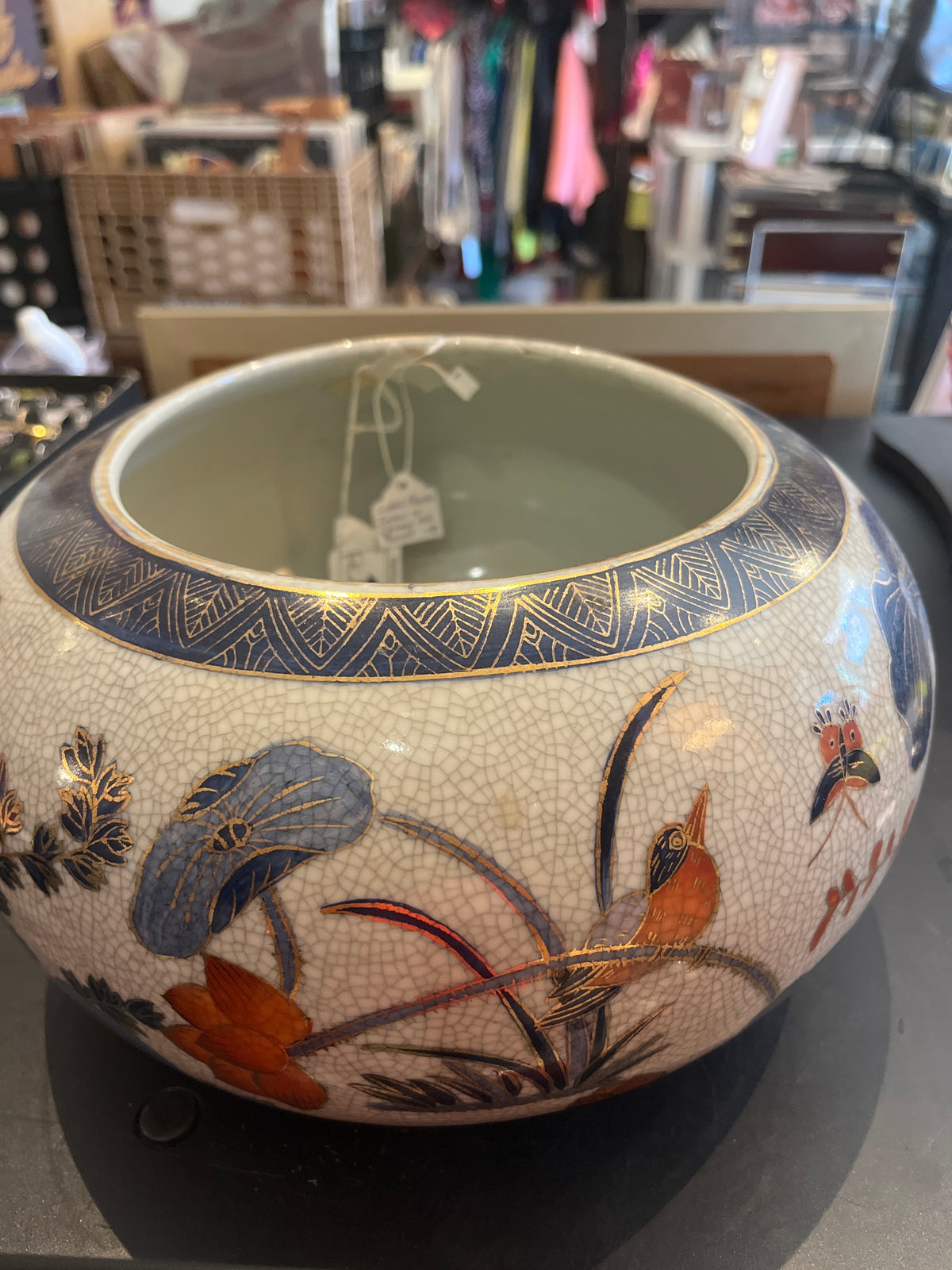 Lotus Flowers Imari OR Chinese Fish Bowl - Planter/Decorative Bowl