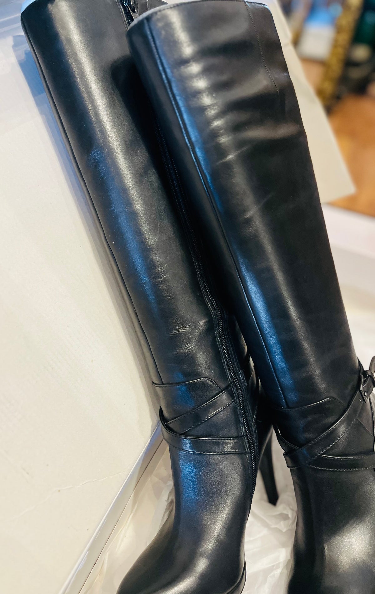 Nine West ROMYO Black Tall Heeled Leather Boots EUC!!