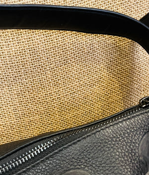 IO Pelle 14” Black Skulls Shoulder Zip Bag Italian Leather Exc Condition! used