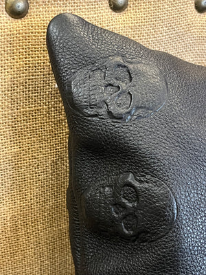 IO Pelle 14” Black Skulls Shoulder Zip Bag Italian Leather Exc Condition! used