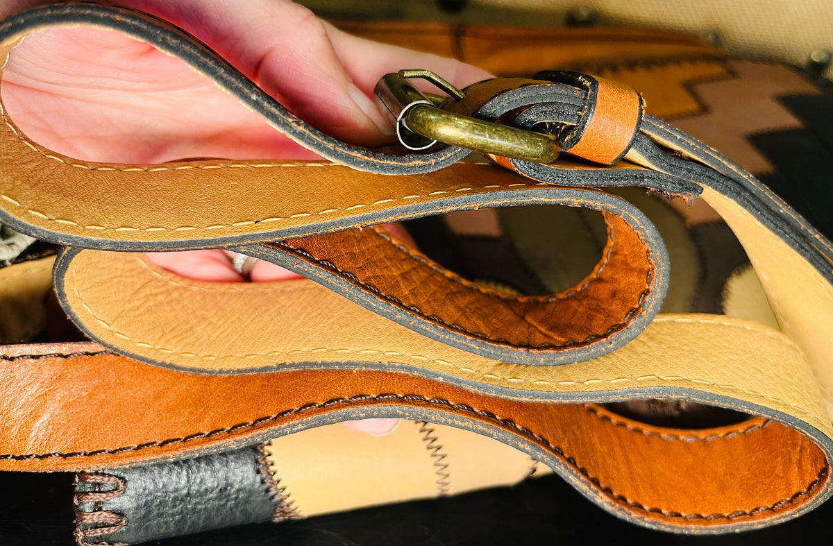 Patricia Nash Zig Zag Patchwork Brown Hobo Crossbody Leather Bag