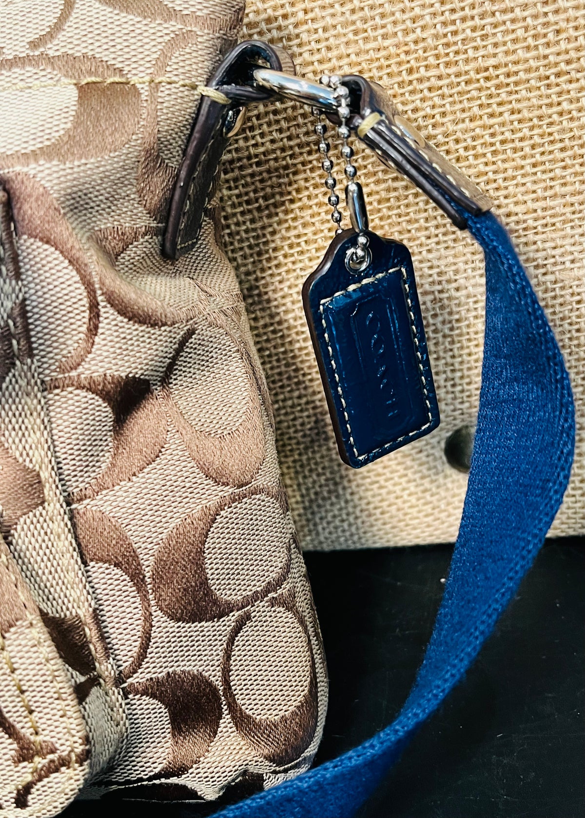 COACH Early 2000s Penelope Sig Small Turnlock Crossbody w Blue Patent Detail