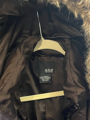 A.N.A Brown Thin Puffer Hooded Faux Fur Zip Coat Size XL Used