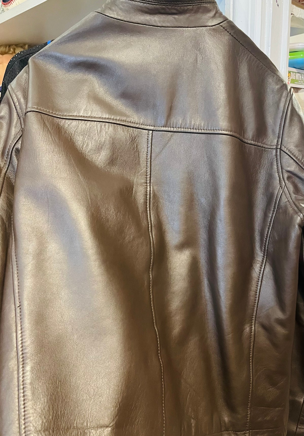 KENNETH COLE Chocolate Mens Leather Zip Up Jacket Sz L