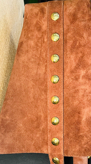 Madewell Suede Brown Bucket Bag Gold Grommets Large w Adjustable Strap