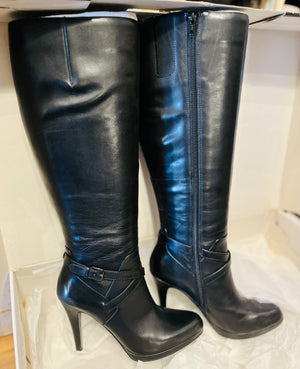 Nine West ROMYO Black Tall Heeled Leather Boots EUC!!
