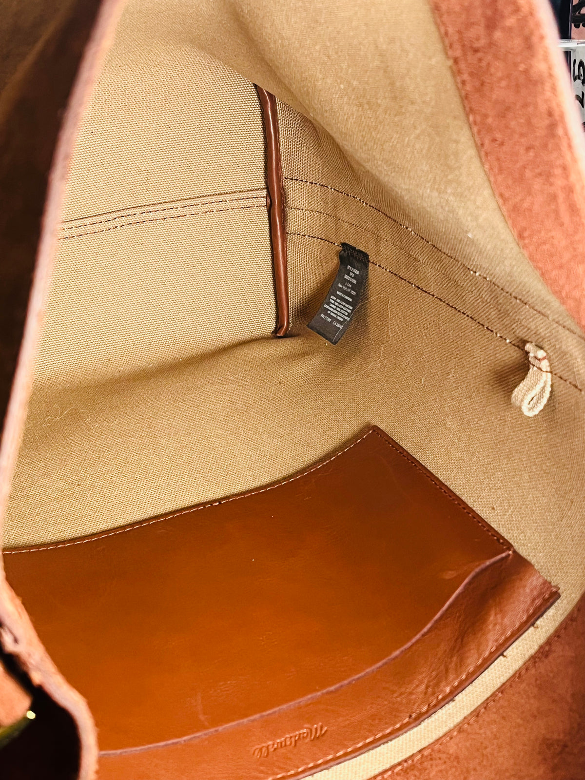 Madewell Suede Brown Bucket Bag Gold Grommets Large w Adjustable Strap