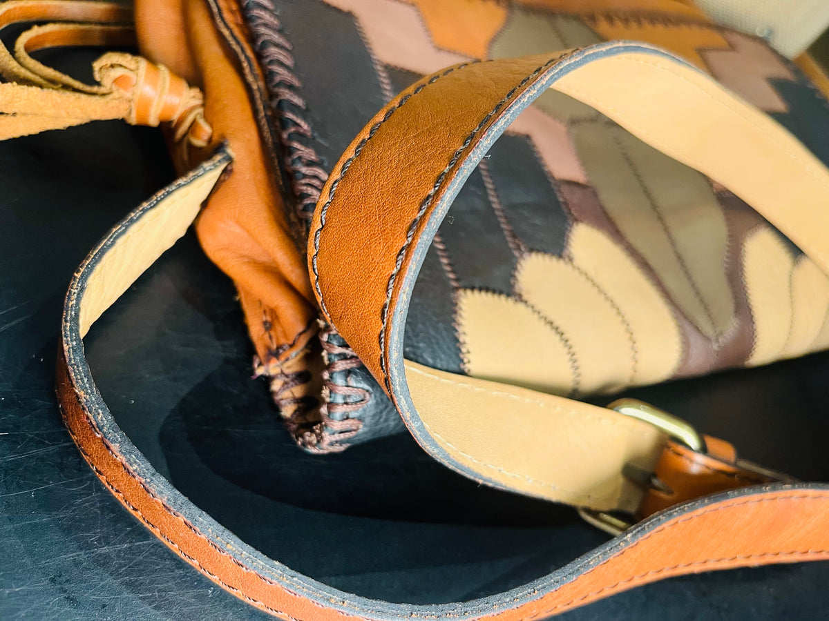 Patricia Nash Zig Zag Patchwork Brown Hobo Crossbody Leather Bag