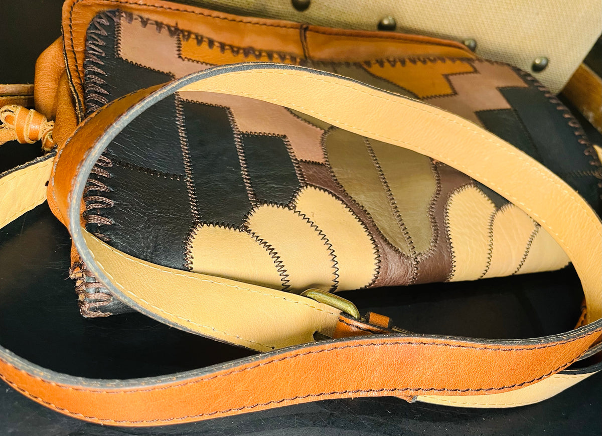 Patricia Nash Zig Zag Patchwork Brown Hobo Crossbody Leather Bag