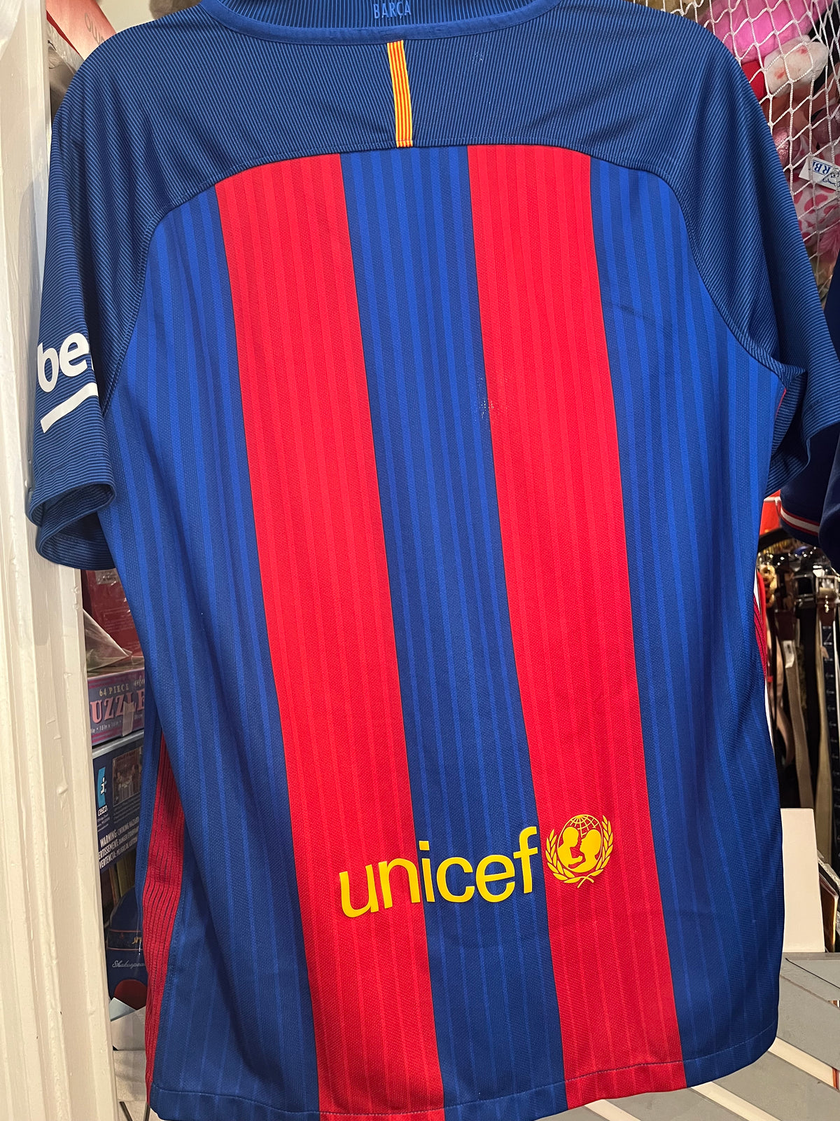 Authentic FCB Unicef Barcelona Nike Red BEKO Blue size Medium Soccer Jersey