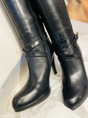 Nine West ROMYO Black Tall Heeled Leather Boots EUC!!