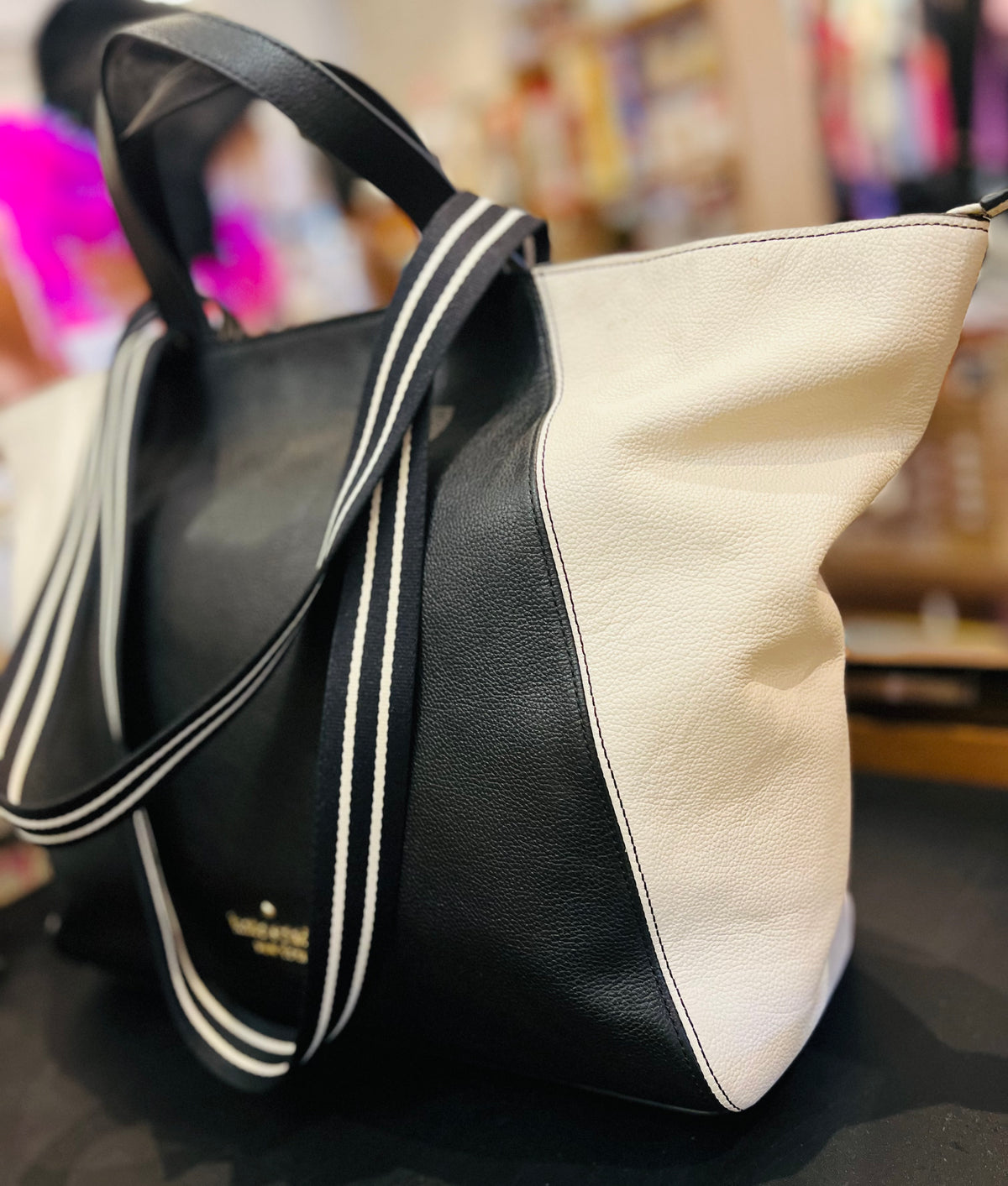 Kate Spade Rosie Color Block (B/W) Pebbled Leather Large 12”x20” Tote Satchel