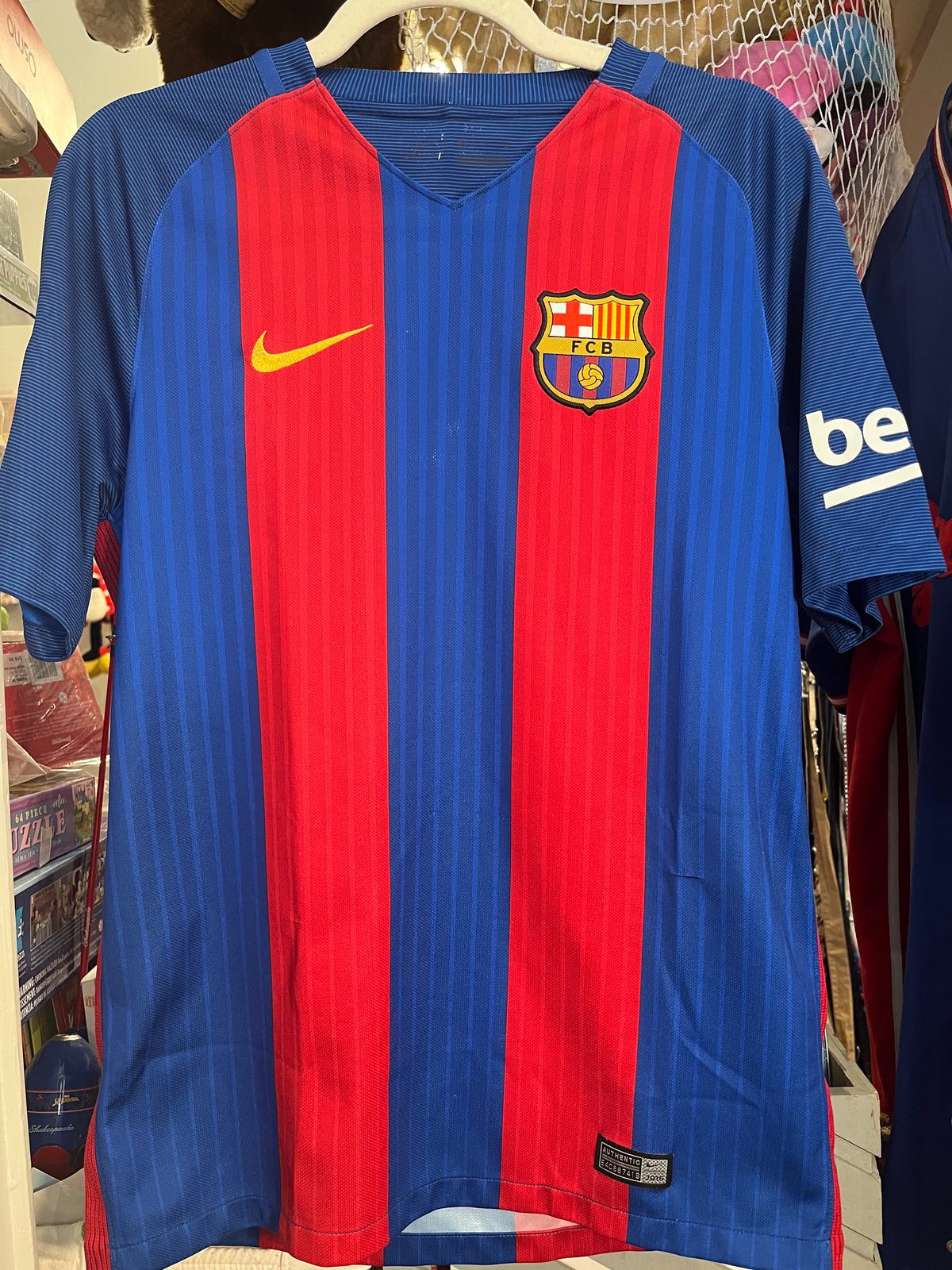 Authentic FCB Unicef Barcelona Nike Red BEKO Blue size Medium Soccer Jersey