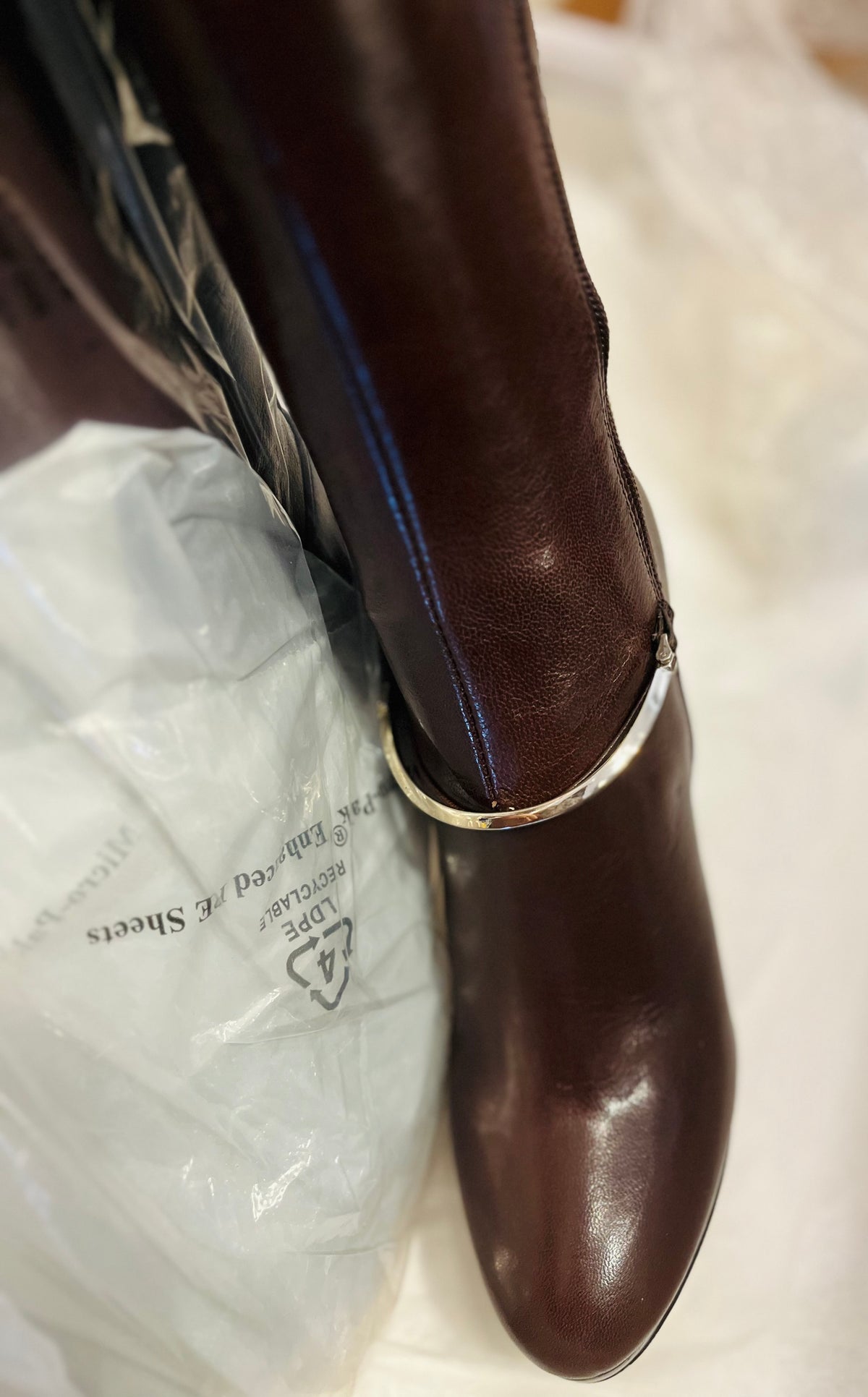Nine West New in Box Pearson Heeled Tall Brown Leather Zip Boots w Silver Detail size 7M
