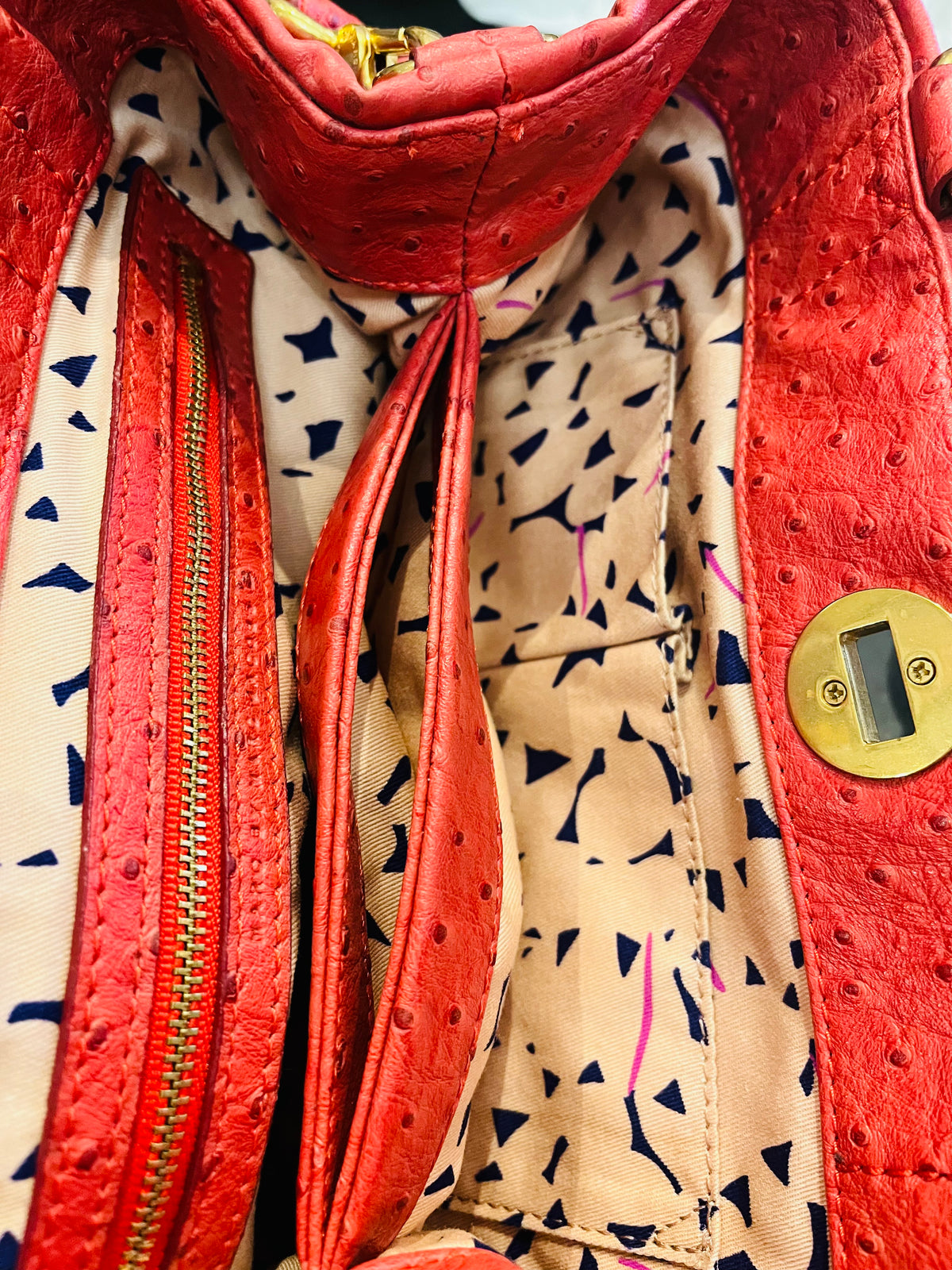 Marc Jacobs Red Strawberry Ostrich Medium Top Handle Crossbody Bag w Dust Bag!