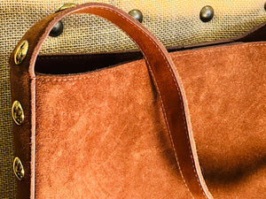 Madewell Suede Brown Bucket Bag Gold Grommets Large w Adjustable Strap