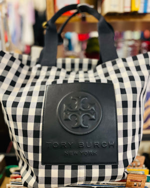 Tory Burch Black & White Gingham Piper 12” Medium Tote BARELY Used!!