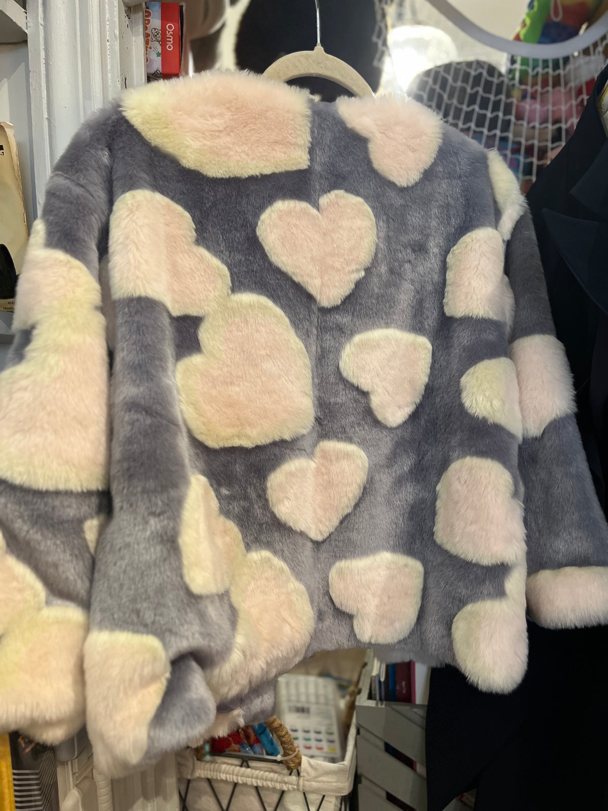 Dear Drew Barrymore Faux Fur Heart Jacket XS