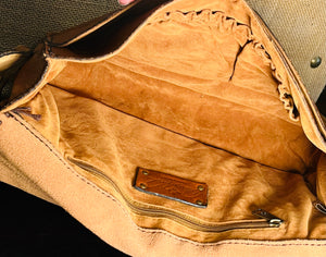 Patricia Nash Zig Zag Patchwork Brown Hobo Crossbody Leather Bag