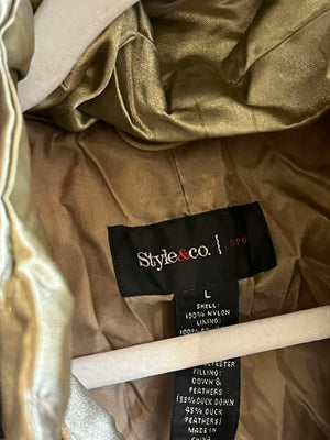 Style & Co. Gold Hooded Faux Fur Outdoor Vest Used Flaws