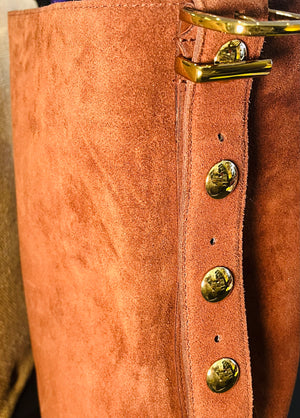 Madewell Suede Brown Bucket Bag Gold Grommets Large w Adjustable Strap