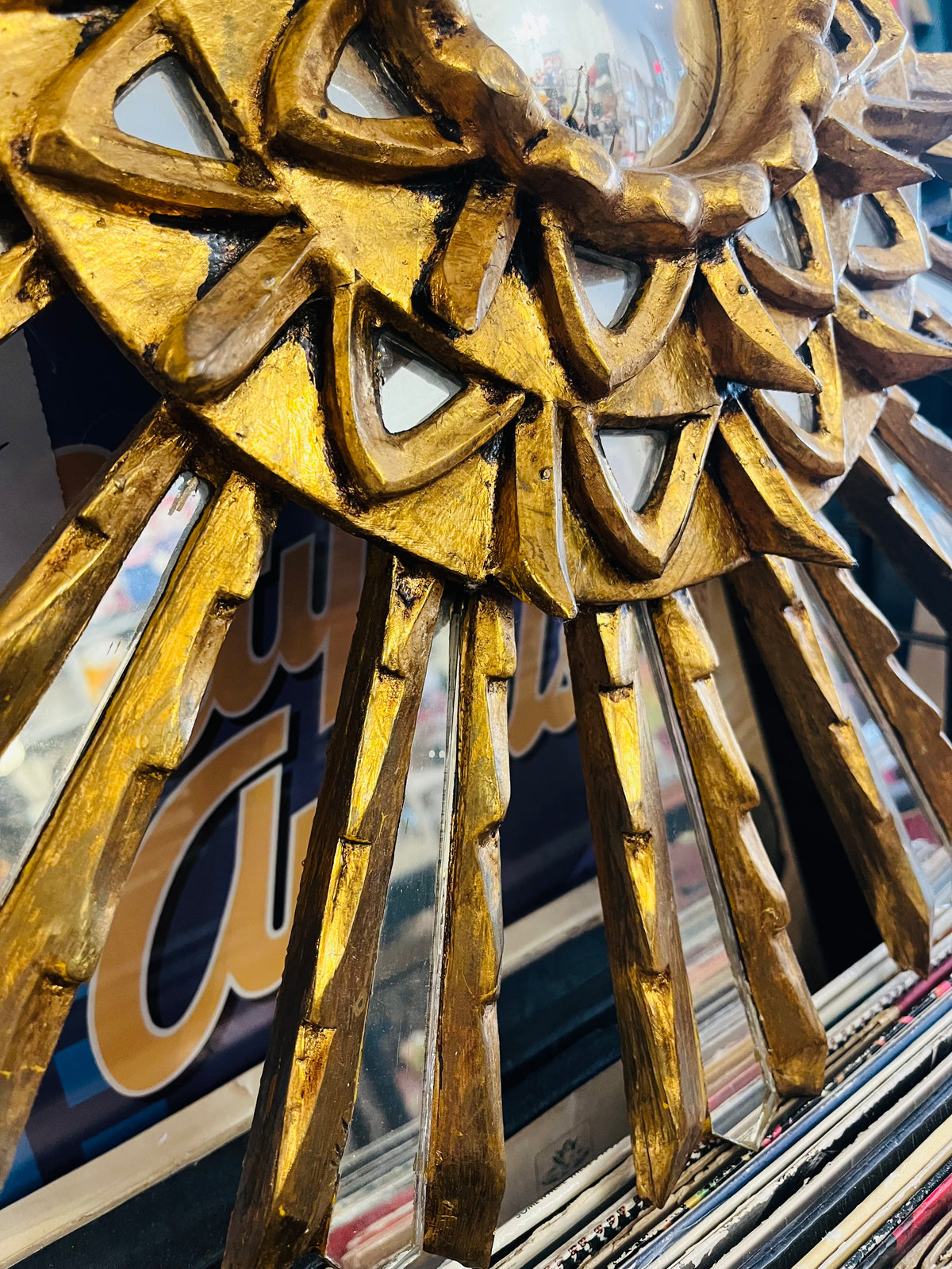 VTG Gold 20” Sunburst Mirror Style Double Layer Center Hanging Decor