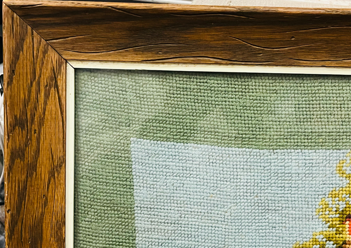 Needlepoint Cottage House in Wood Frame 15”x19”